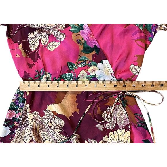 NWT Lulus Put on a Smile Burgundy Floral Print Satin Full Wrap Maxi Dress Small - Picture 5 of 8